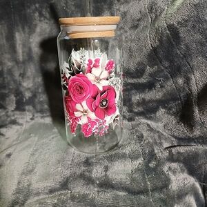 Floral Glass Jar with Bamboo Lid